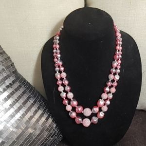 Vintage pink and silver 2 strand necklace